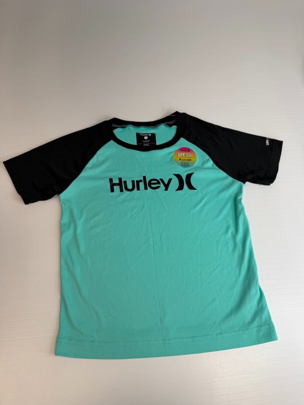 Hurley Rash Guard Boy 7 Spell Out H2O Dri UPF50 Beach Pool Swim Shirt Party Ne